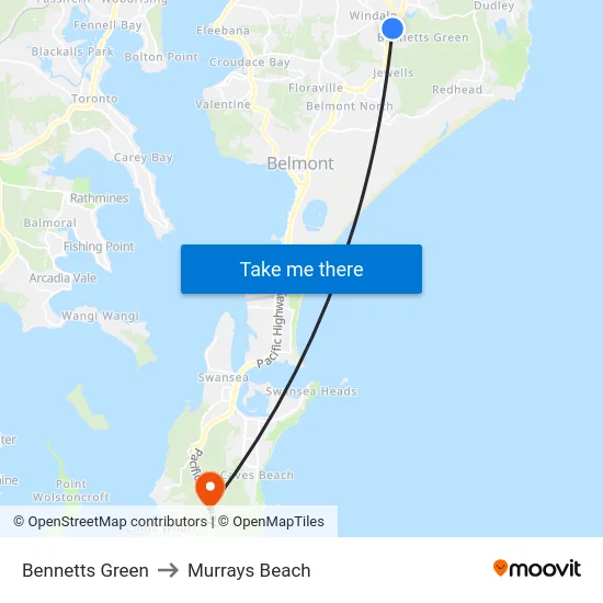 Bennetts Green to Murrays Beach map