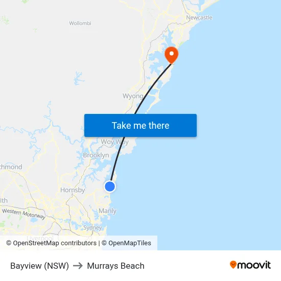 Bayview (NSW) to Murrays Beach map