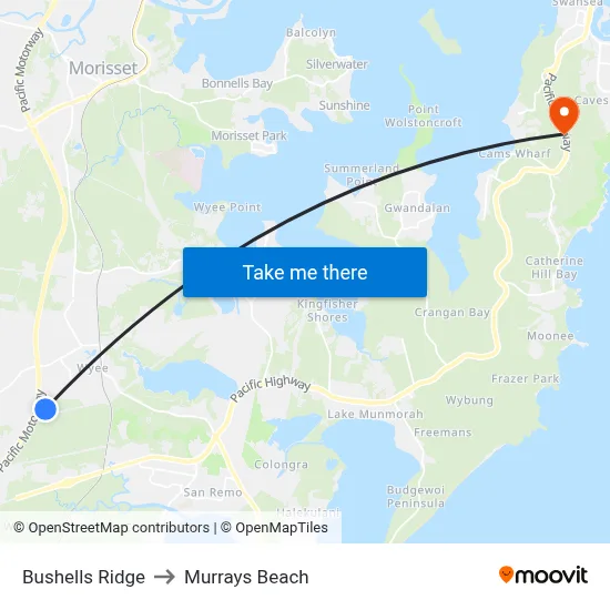 Bushells Ridge to Murrays Beach map
