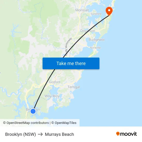 Brooklyn (NSW) to Murrays Beach map