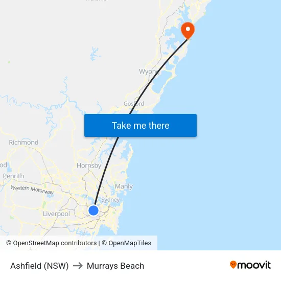 Ashfield (NSW) to Murrays Beach map