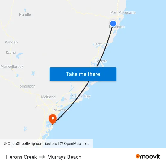 Herons Creek to Murrays Beach map