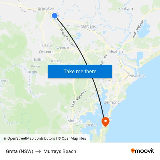 Greta (NSW) to Murrays Beach map