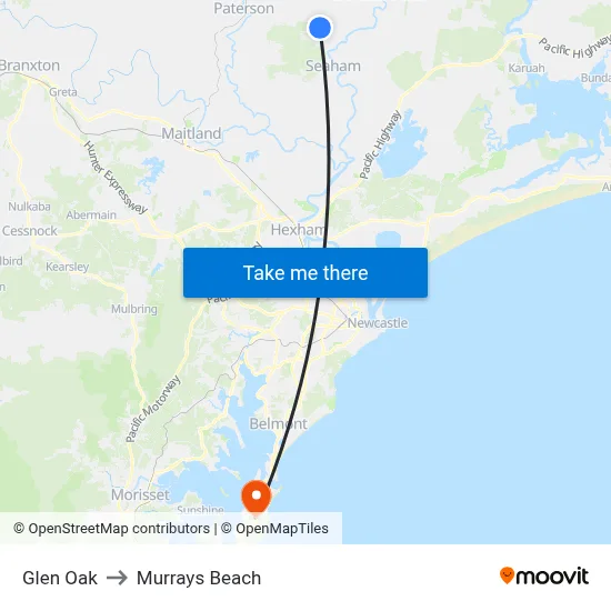 Glen Oak to Murrays Beach map
