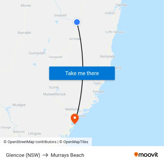 Glencoe (NSW) to Murrays Beach map