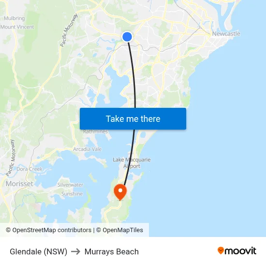 Glendale (NSW) to Murrays Beach map