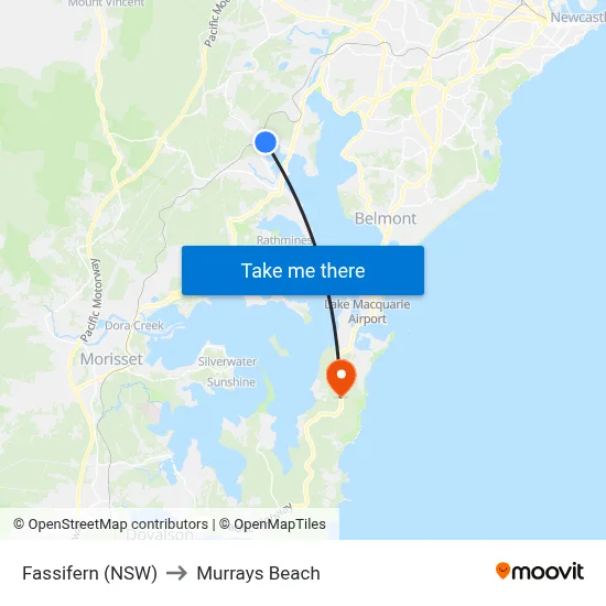 Fassifern (NSW) to Murrays Beach map