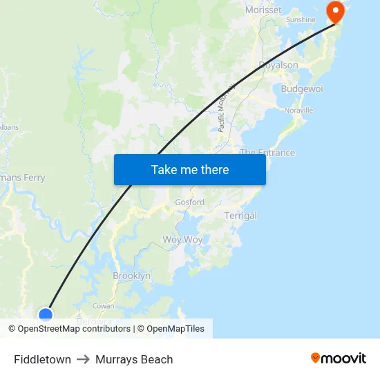 Fiddletown to Murrays Beach map