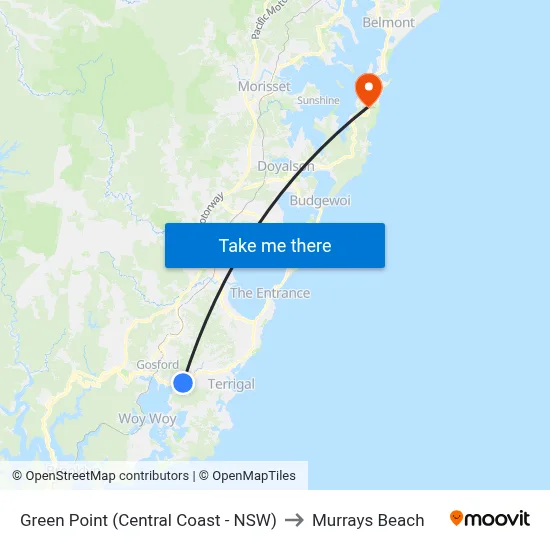 Green Point (Central Coast - NSW) to Murrays Beach map