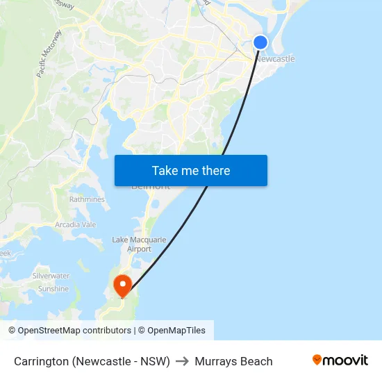 Carrington (Newcastle - NSW) to Murrays Beach map