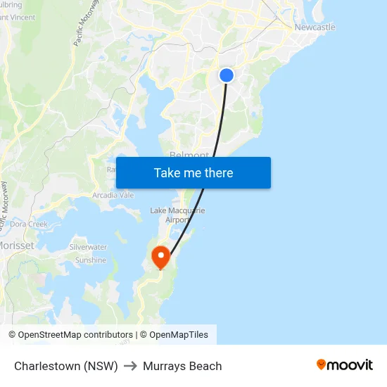 Charlestown (NSW) to Murrays Beach map