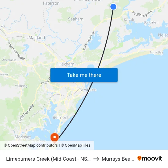 Limeburners Creek (Mid-Coast - NSW) to Murrays Beach map