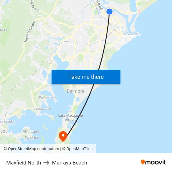 Mayfield North to Murrays Beach map
