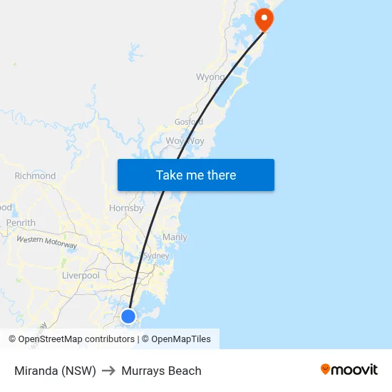 Miranda (NSW) to Murrays Beach map