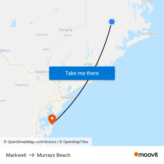 Markwell to Murrays Beach map
