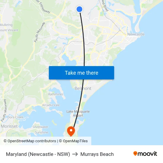 Maryland (Newcastle - NSW) to Murrays Beach map
