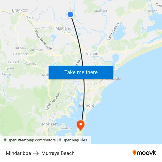 Mindaribba to Murrays Beach map