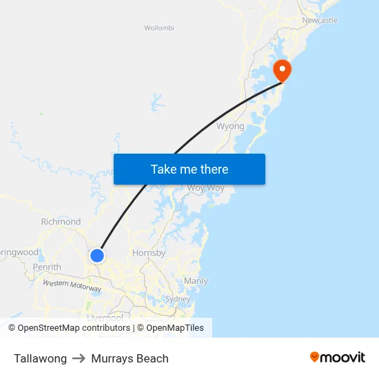 Tallawong to Murrays Beach map