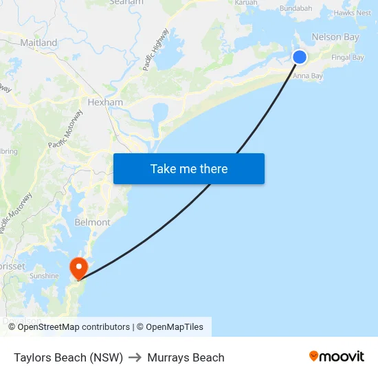Taylors Beach (NSW) to Murrays Beach map