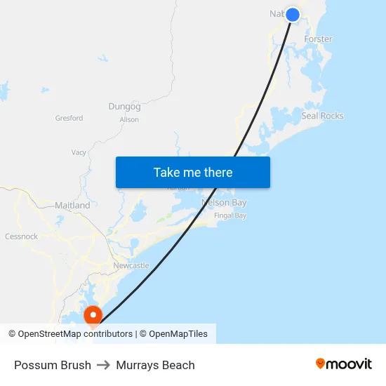 Possum Brush to Murrays Beach map