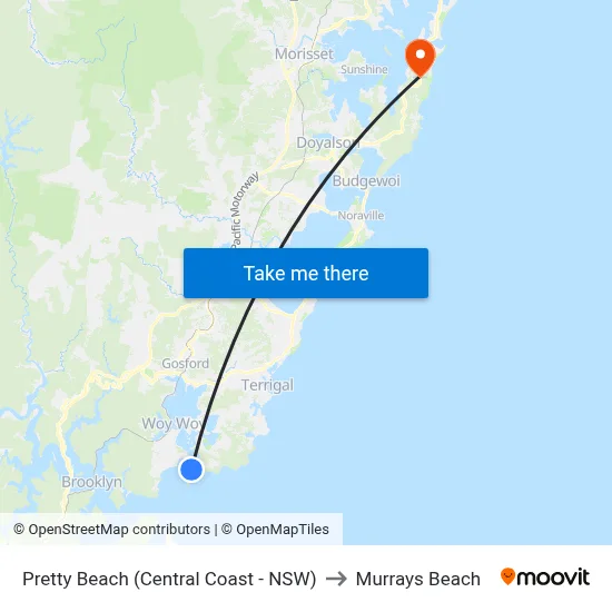 Pretty Beach (Central Coast - NSW) to Murrays Beach map