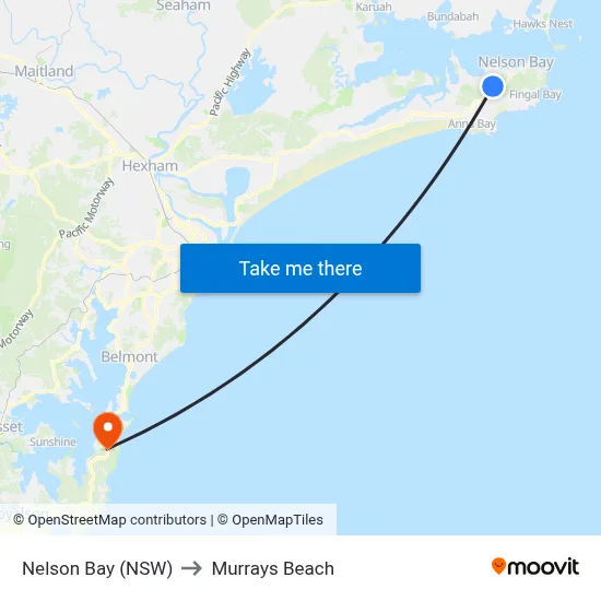 Nelson Bay (NSW) to Murrays Beach map