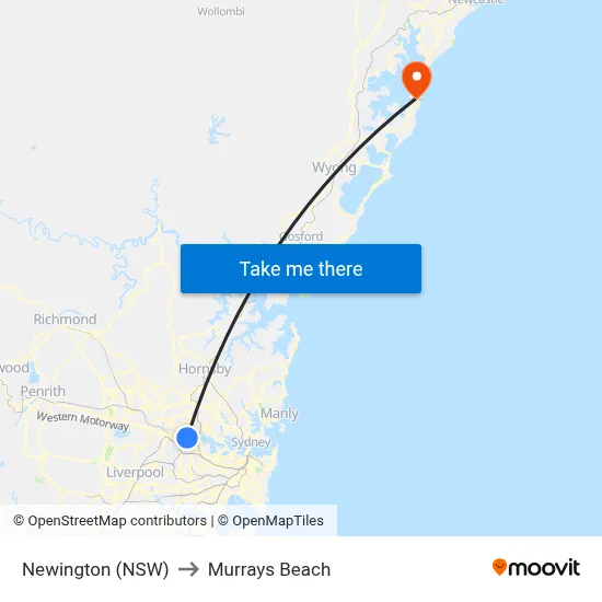 Newington (NSW) to Murrays Beach map