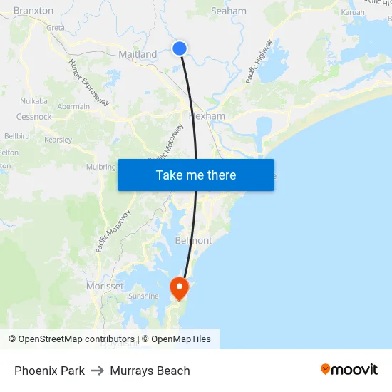 Phoenix Park to Murrays Beach map