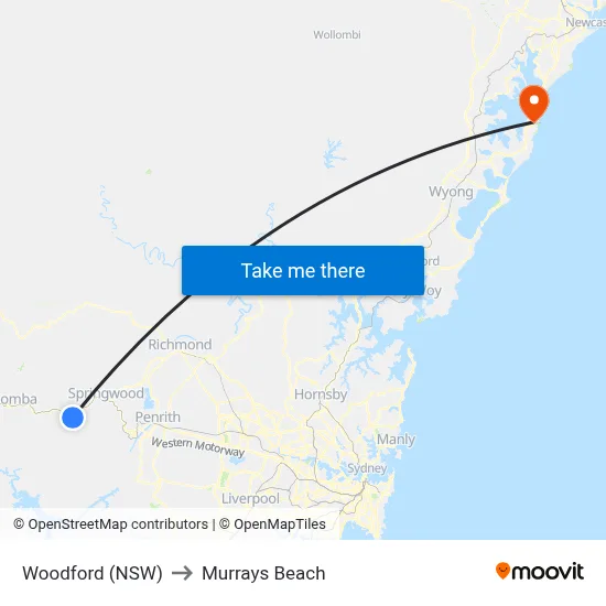 Woodford (NSW) to Murrays Beach map