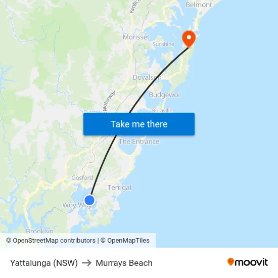 Yattalunga (NSW) to Murrays Beach map