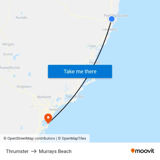 Thrumster to Murrays Beach map