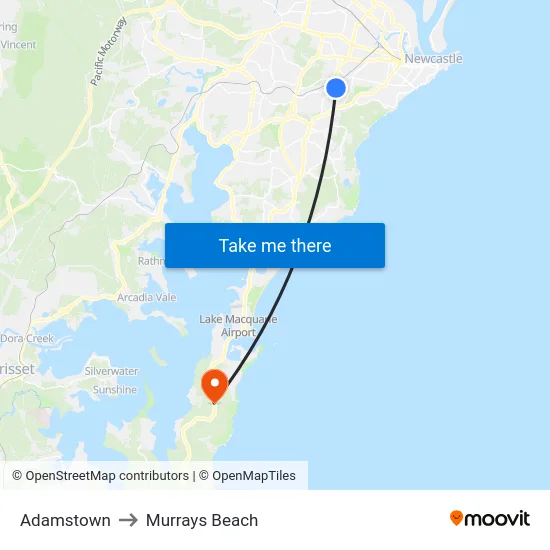 Adamstown to Murrays Beach map