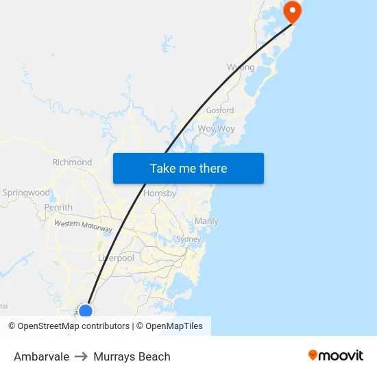 Ambarvale to Murrays Beach map