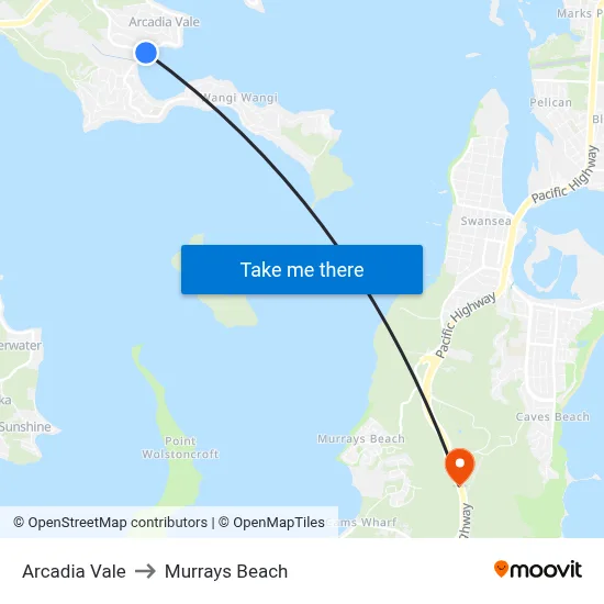 Arcadia Vale to Murrays Beach map