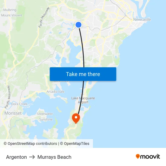 Argenton to Murrays Beach map