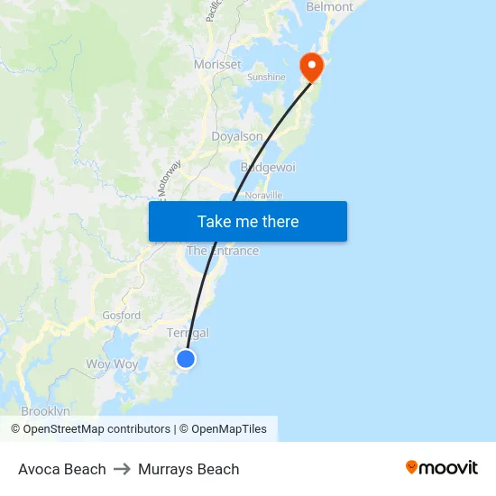 Avoca Beach to Murrays Beach map
