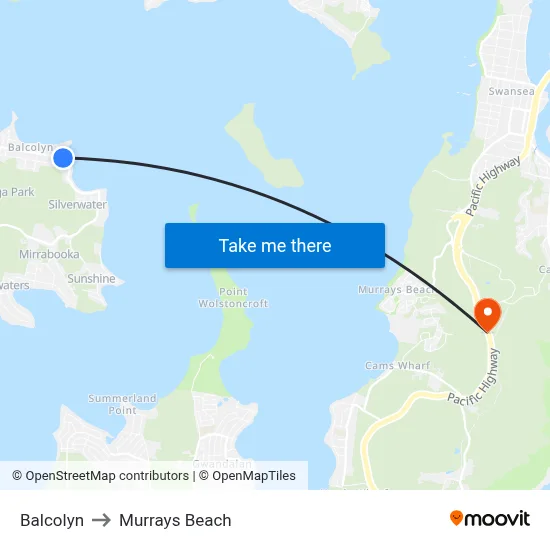 Balcolyn to Murrays Beach map