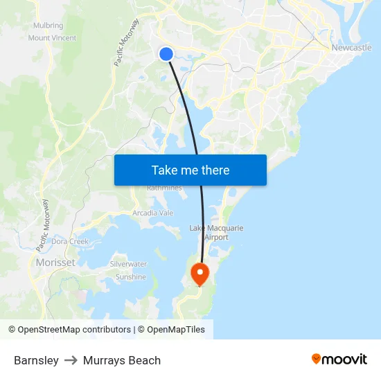 Barnsley to Murrays Beach map