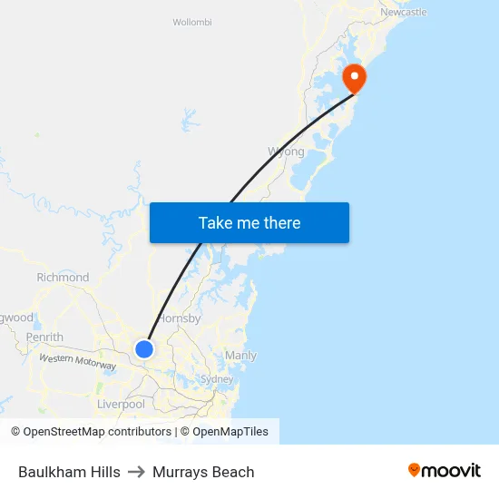 Baulkham Hills to Murrays Beach map
