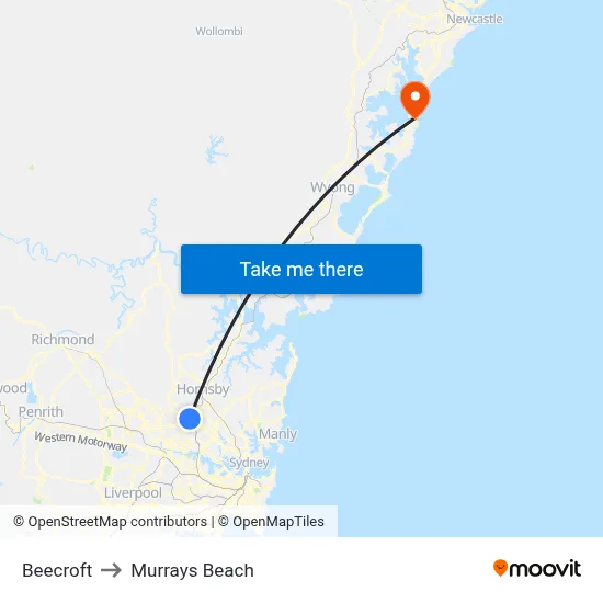 Beecroft to Murrays Beach map