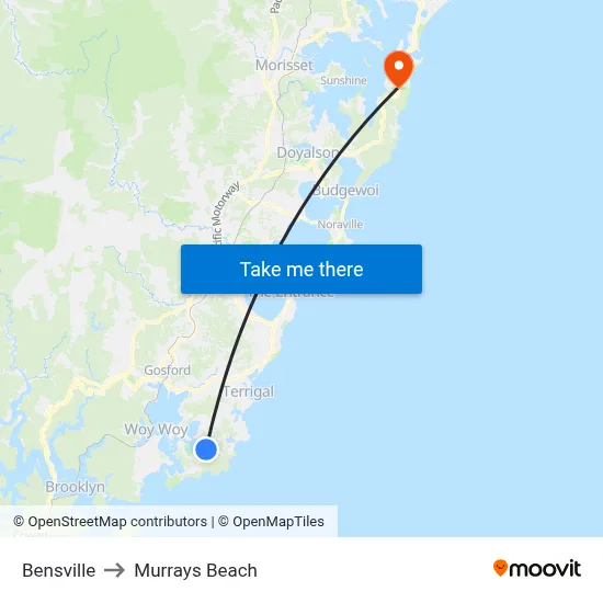 Bensville to Murrays Beach map
