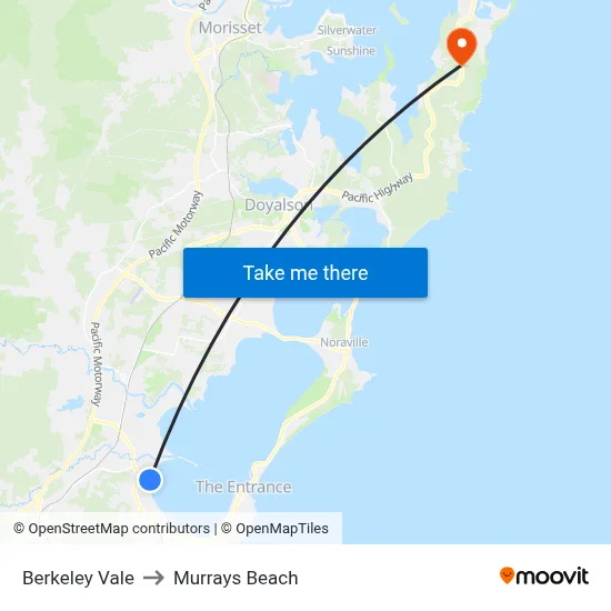 Berkeley Vale to Murrays Beach map