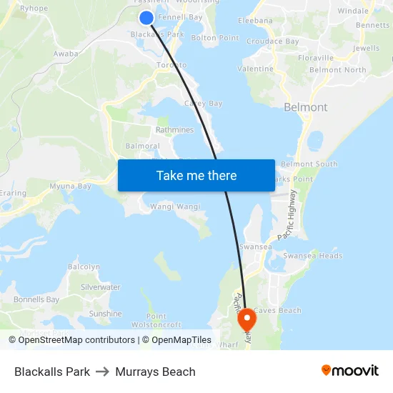 Blackalls Park to Murrays Beach map