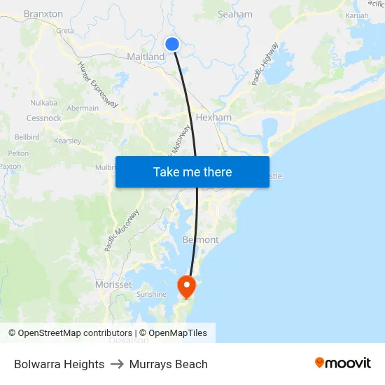 Bolwarra Heights to Murrays Beach map