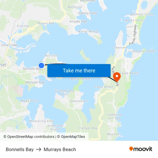 Bonnells Bay to Murrays Beach map