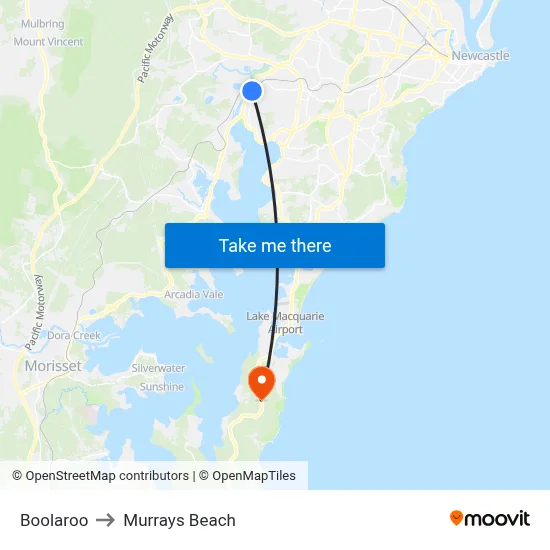 Boolaroo to Murrays Beach map