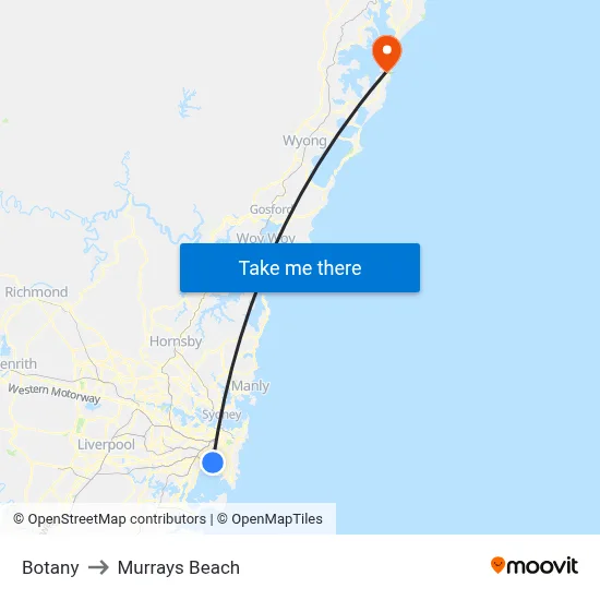 Botany to Murrays Beach map