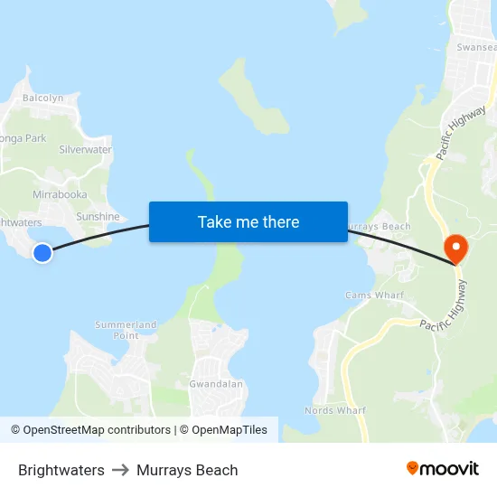 Brightwaters to Murrays Beach map