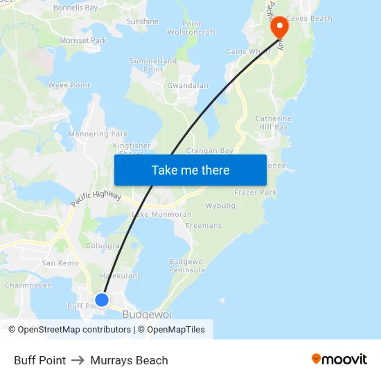 Buff Point to Murrays Beach map