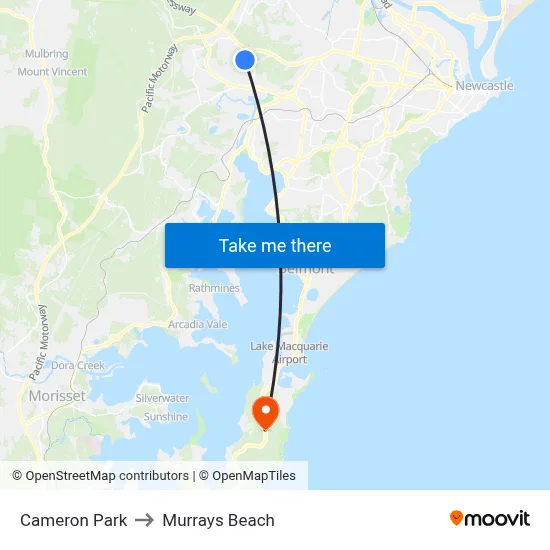Cameron Park to Murrays Beach map